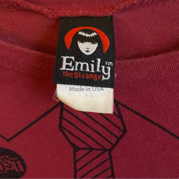 2005 Hot Topic Emily the Strange babydoll tee Faux button up goth size L - Picture 7 of 9